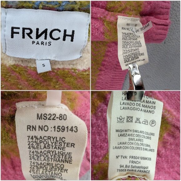 FRNCH Taina Cardigan Womens Pink Multicolor Stripe Open Front Chunky Knit Size S - Picture 4 of 6